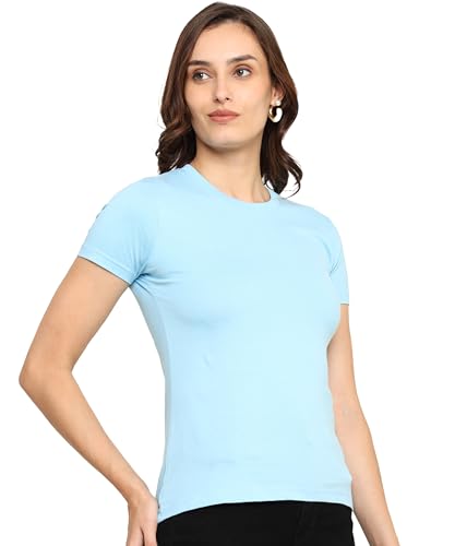 Image of Round Neck T-Shirt Top for Women | Combed Bio-Washed Ring Spun Cotton | Plain | Short Sleeves