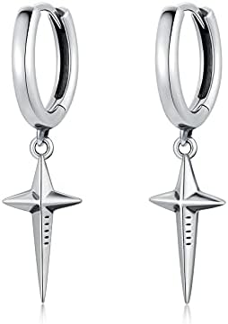 PELOVNY Sterling Silver Spike Cross Hoop Earrings Oxidation Hypoallergenic Cross Charm Dangle Earrings for Women Men