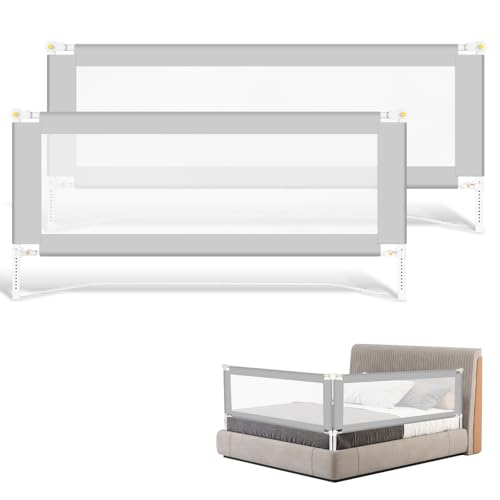 Ansobea 2 sponde pieghevoli per letto da 200 cm + 180 cm, senza viti, per bambini, grande base a U, protezione laterale per letto da viaggio, facile da installare e trasportare, grigio