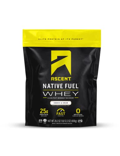 Ascent 100% Whey Protein Powder - Post Workout Whey Protein Isolate, Zero Artificial Ingredients, Soy & Gluten Free, 5.7g BCAA, 2.7g Leucine, Essential Amino Acids, Cookies & Cream 1.7 lb
