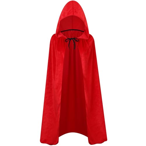 maxToonrain Velvet Hooded Cape for Kids Unisex Cloak with Hood for Halloween Christmas Boy&Girls Fancy Dress Costume (100cm, Red)
