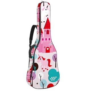 Housse de guitare en tissu Oxford épais rembourré avec boucle de suspension et sangle de cou Château de princesse et licorne 101,6 cm, Multicolore 5., 42.9×16.9×4.7 in, Sac de transport tendance pour - Les Beatles, Paul McCartney, John Lennon, RIngo Starr, George Harrison