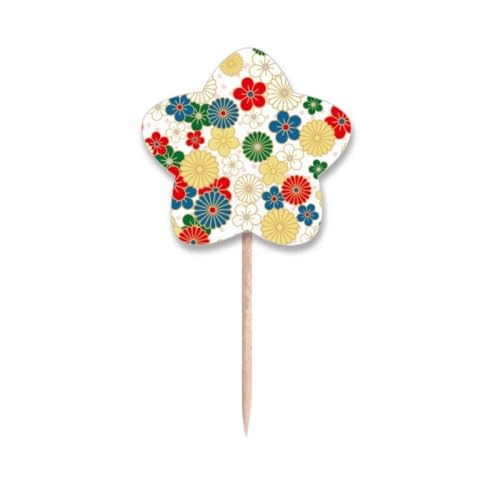 Drapeaux japon ukiyo-e pour buffet de fête et pics apéritifs fleuris