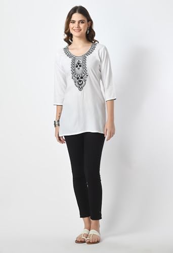 Image of LIBOZA Short Kurti for Women - Lakhnowi Chikankari Embroidered Ladies Kurta, Stylish Girls Top, Ethnic Half Kurtas, Tunic Design Woman Kurtis