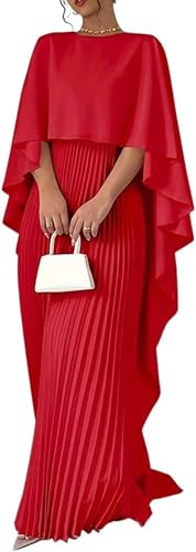 Suncadmious Moda para mujer Manga de murciélago suelta Elegante Maxi Vestidos largos Plisado Irregular Elegante Vestidos de noche de fiesta de color sólido (Rojo,X S)