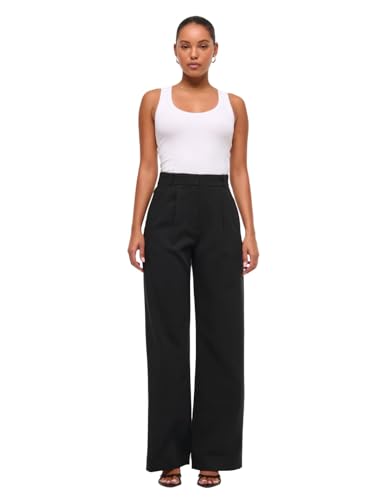 Image of Elendra Cotton Blend Wide Leg Pants for Women | HIGH Waist Formal Baggy Pants