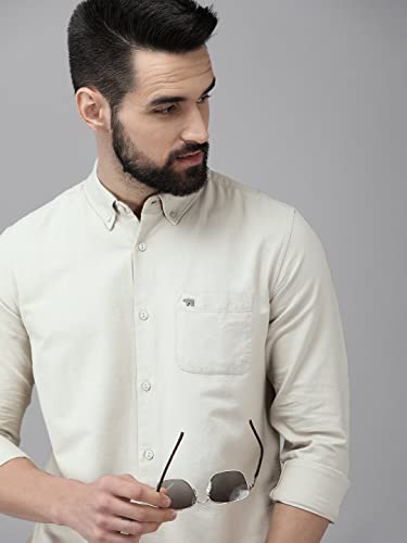 Image of THE BEAR HOUSE Men's Cotton Beige Solid Slim Fit Cotton Shirt | 3XL |TBH-UNAM-BG-3XL |