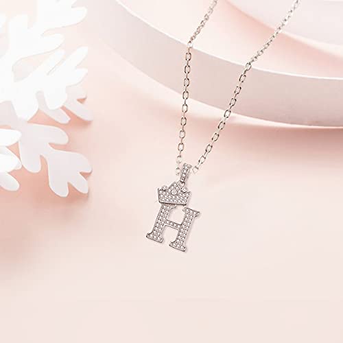 Jiarui 925 Sterling Silver Initial Letter A-Z Pendant White Gold Plated Crown Initial Pendant Necklace For Women With Micro Pave Setting Cubic Zirconia Cable Chain 18"+2" Adjustable #TOP3