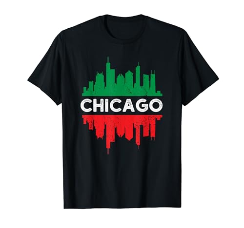 Chicago City Skyline Bandera italiana Chicago vacaciones viaje Camiseta