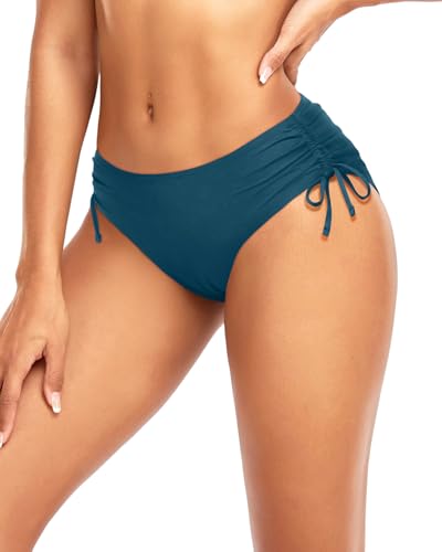 Image of Daci Women Mid Waist Bikini Bottoms - Full Coverage Swim Bathing Suit Bottom Side Tied Swimsuit Bottoms