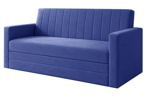Image of Los Angeles Modern Velvet 3-Seater Sofa Cum Bed with Armrest, Multipurpose Convertible Sleeper Couch Sofa for Living Room, Bedroom & Office- Blue Color