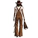HYYGOCCTV Jumpsuits For Women Dressy Suede Fringe Western Outfits Baggy Wide Leg Women's Jumpsuits, Rompers & Overalls Suede Sleeveless Overall Adjustable Straps Cargo Overalls With Pockets Brown M