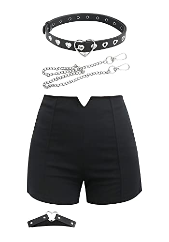 Procos Women's Punk Skirt With Shorts Asymmetrical Skirt High Waist Plaid Pleated Goth Mini Skirt #TOP2