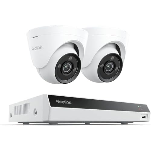 REOLINK 4k PoE Security Camera System, True Color Night Vision, Indoor Outdoor Surveillance, Smart Human/Vehicle/Pet Detection, 2xCX820 & 1x8CH NVR RLN8-410 White, Pre-Install 2TB