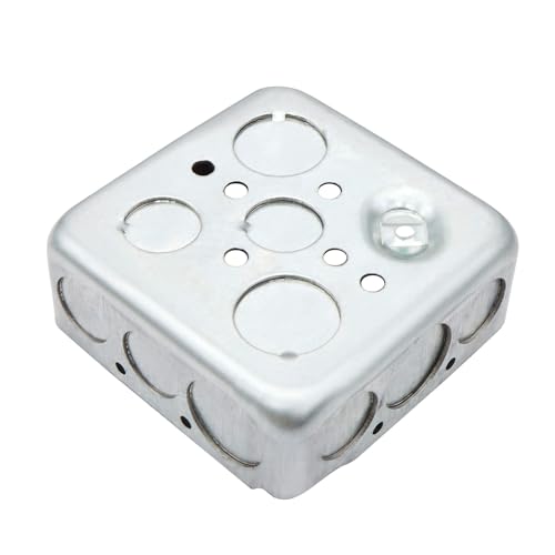 NIDAYE Galvanized 4\" Square Drawn Electrical Box, 1-1/2\" Deep Electrical Junction Box with Ten 1/2\" and Six 3/4\" Knockouts, Raised Grounded, Metal Electrical Box, 21.0 Cu. in. Capacity - Thumbnail 2
