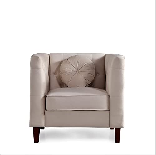 Sillón terciopelo beige moderno con detalles elegantes miniatura 2