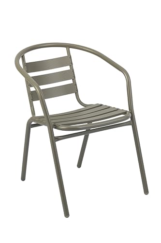 METRO Professional Silla de Jardín con Reposabrazos Narni, Aluminio, Apilable, para Exterior, Caqui