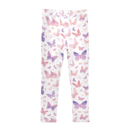 KLL Butterflies on White Pink Toddler Girl Leggings Fashion Full Length Lounge Pants Gym2