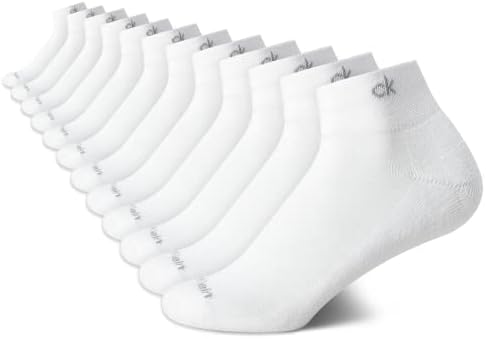 Calvin Klein Women's Athletic Sock - Cushion Quarter Cut Ankle Socks (12 Pack), Size 4-10, White