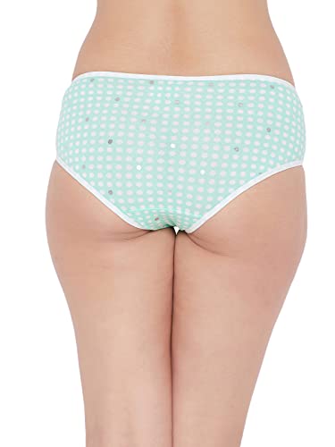 Image of Clovia Women's Cotton Mid Waist Polka Dot Hipster Panty with Lace Insert in Green