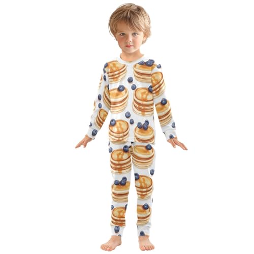 Pajama Sets Long Sleeve Pancakes with Blueberries Soft Comfy Sleepwear 2 Piece PJS 3-8T2