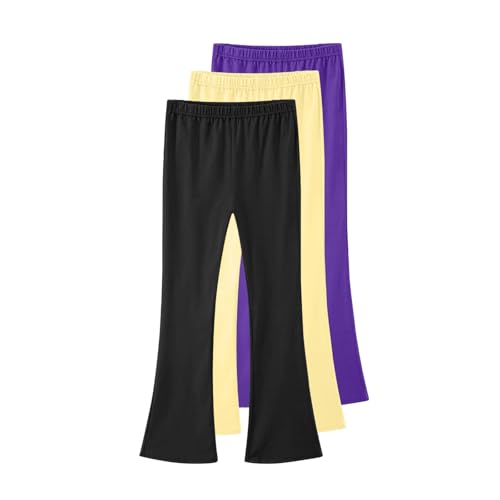 Leggins Niña Largos Elásticos Pantalones Largos Acampanados de Algodón Pack de 3 Transpirable Suaves Algodón Bootcut Mallas Casual Flared Leggins Ropa Escolar Deportiva para 3-15 Años