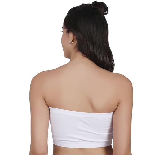 Image of DChica Essentials Tube Bra for Women's, Cotton Padded Bra, Full Coverage, Non-Wired Young Women's T-Shirt Gym Bra, Solid Stylish Without Strap Training Bras