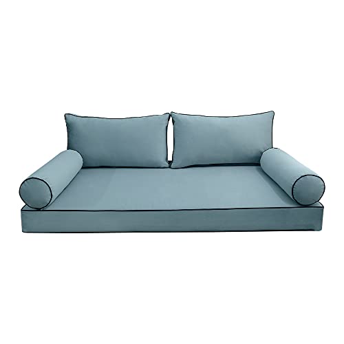 Prolinemax Style V2 Twin Size Contrast Pipe Velvet Indoor Daybed Mattress Bolster Pillow Complete Set AD355