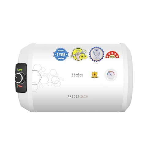 Haier Precis Slim Horizontal Geyser 15 Ltr (Left)| Water Heater 15 litre with Pipe| Free Installation| Shock Proof| Temperature Display| 7-Yr Tank 3-Yr Product Warranty