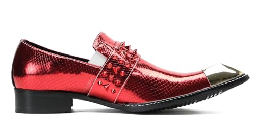 Santimon Men's Slip On Penny Loafers - Genuine Leather Dress Casual Western Shoes with Metal-Square Toe & Beaded Buckles for Wedding & Tuxedo Party2