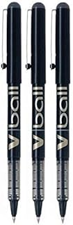 Pilot VB5 Black V Ball Fine Rollerball Pen Pens Metal Tip 0.5mm Nib 0.3mm Line Liquid Ink (Pack Of 3) BL-VB5