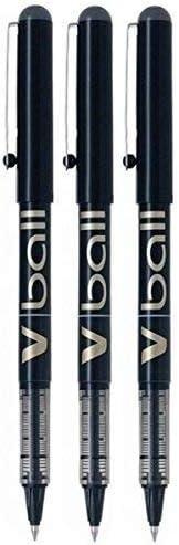 Pilot VB5 Black V Ball Fine Rollerball Pen Pens Metal Tip 0.5mm Nib 0.3mm Line Liquid Ink (Pack Of 3) BL-VB5