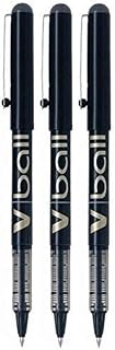 Pilot V5 Black V Ball Fine Rollerball Pen Pens Metal Tip 0.5mm Nib 0.3mm Line Liquid Ink (Pack Of 3) BL-VB5