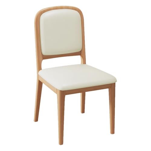 JIAOCKJIAO キッチンダイニングチェア、アームレスキッチンチェア、柔らかいパッド入りの背もたれ付きリビングルームアクセント食卓椅子、木製脚付きデスクルームスツール、レザーメイクアップサイドコーナースツール(Natural+White,1PCS)