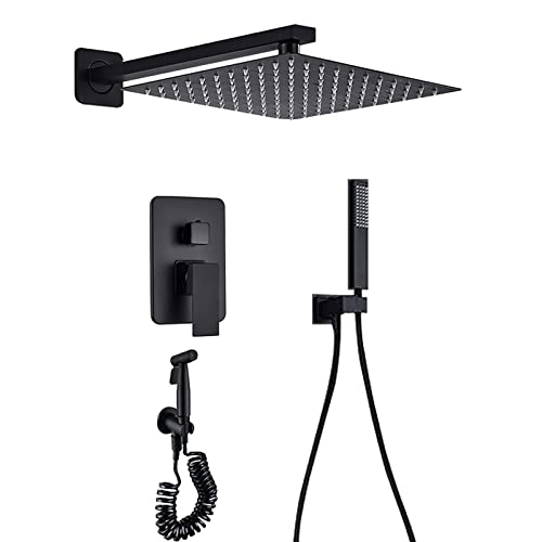Système de douche noire pour créer une ambiance spa avec jet de pluie