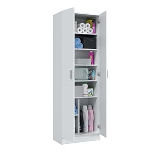 Habitdesign Armario Zapatero 2 Puertas 6 Estantes, 180x59x37 (AltoxAnchoxFondo – en cm), Armario Multiusos 2 Puertas 6 Estantes, Color Blanco Mate