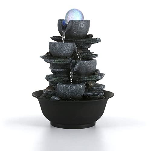 Dyna-Living Indoor Fountain, Tabletop Water Fountain, Water Fountain with LED Crystal Ball, Indoor Water Feature for Home Office Decor Relaxation,9.65*7.28*11.02''