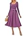 Kleid Hochzeitsgast Damen A-Linie U-Ausschnitt Langarm Herbstkleid Damen Midi Freizeitkleid mit Tasche Lila L