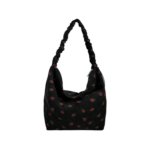 Strawberry Tote Bag for Women Corduroy Drawstring Crossbody Bag Cute Strawberry Purse Shoulder Bags Casual Bags