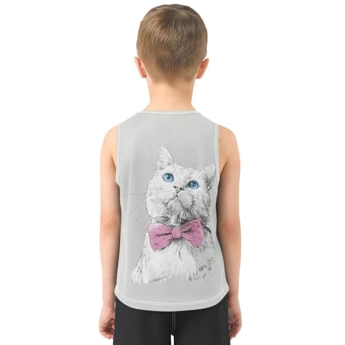 Art Cat Bow Gray Boys Tank Tops Toddler Sleeveless Tank Top Undershirts for 3-15 Years,3T3