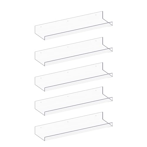 MEBRUDY 5 Pack Acrylic Shelves, 15" Clear Floating Wall Shelves f...