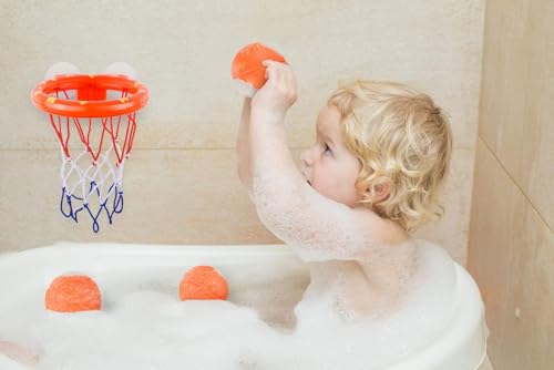 Image of BRITENWAY Bath Toys - Bathtub Basketball Hoop for Kids w/ 3 Balls - BPA Free Plastic Toddler Bath Toys for Boys & Girls - Easy to Set Up Basketball Shooting Game w/Suctions Cups for Flat Surface