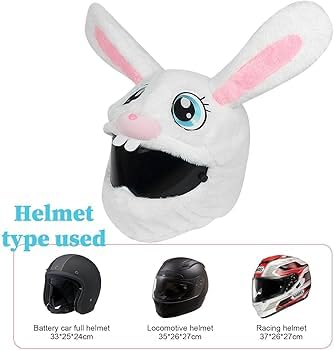 Image of Cute Plush Bunny Motorcycle Helmet Cover - Soft White Rabbit Helmet Skin with Long Ears, Funny Riding Gear Cover for Full-Face Helmets, Universal Fit for Men & Women Bike Riders