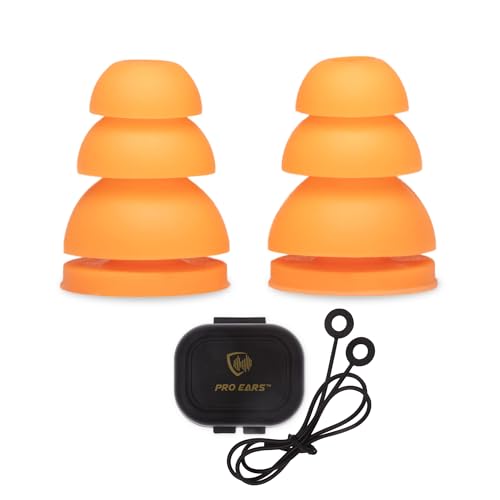 Pro Ears Audiomorphic Earplugs Shooting Ear Protection Noise Canceling Earbuds Hearing Protection Concert Ear Plugs Carrying Case Included Orange (Small)