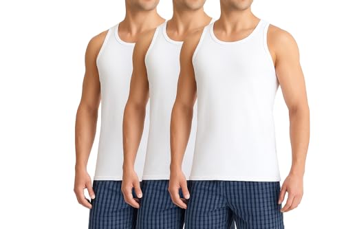 Doneel Premiums Mens White Vests Pack of 3 with Free Pen (UAE/KSA Alpha L Regular Regular white)