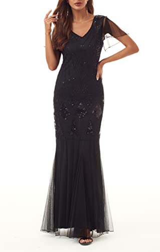Image of Women Evening Dress 1920s Flapper Cocktail Mermaid Plus Size Formal Gown with Long Gloves