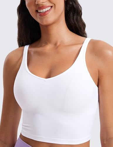 Image of CRZ YOGA Butterluxe-Light Womens V Neck Longline Sports Bra - Spaghetti Straps Workout Crop Top Padded Yoga Cami