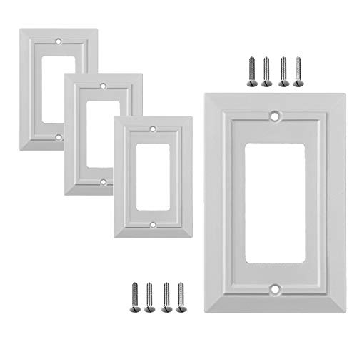 Pack Of 4 Wall Plate Outlet Switch Covers By Sleeklighting | Classic White Architecture Wall Plates| Variety Of Styles: Decorator/Duplex/Toggle/Blank/& Combo | Size: 1 Gang Decorator #TOP23