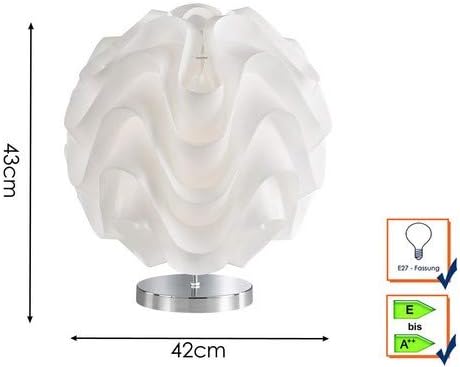 Diagram showing the dimensions of the WOFI Maya Table Lamp: 43cm height, 42cm width.