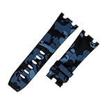 ROUHO 28mm Herren Silikon Uhr Armband Gummi Ersatz Uhrband Zubehör für AP Audemars Piguet Royal Oak Offshore Diver 15703-Camouflage Blau